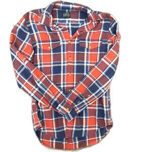 J. Crew Long Sleeve Flannel Plaid Orange & Blue Button Down, Sz. S - Auburn, UF